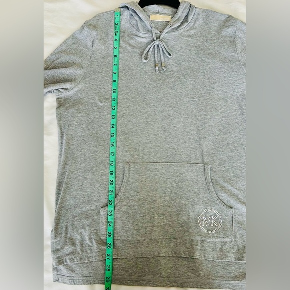 Michael Kors Heather Gray Pullover Hooded Long Sleeve Tunic with Front Pocket - Picture 8 of 8